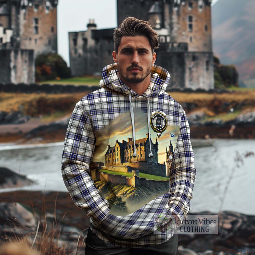 Tartan Vibes Clothing Hannay Tartan Family Crest Cotton Hoodie with Scottish Ancient Castle Style
