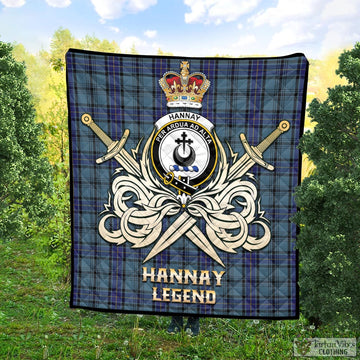 Hannay Blue Tartan Quilt with Clan Crest and the Golden Sword of Courageous Legacy