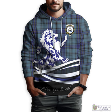 Hannay Blue Tartan Hoodie with Alba Gu Brath Regal Lion Emblem