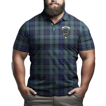 Hannay Blue Tartan Men's Polo Shirt with Family Crest