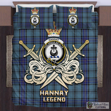 Hannay Blue Tartan Bedding Set with Clan Crest and the Golden Sword of Courageous Legacy