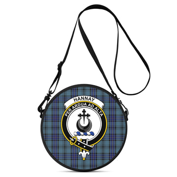 Hannay Blue Tartan Round Satchel Bags with Family Crest