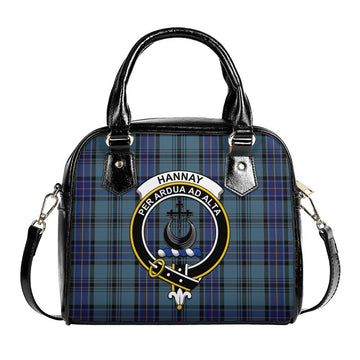 Hannay Blue Tartan Shoulder Handbags with Family Crest