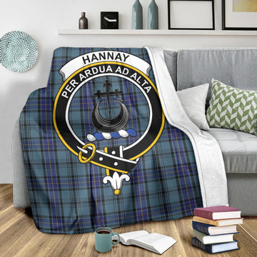 Hannay Blue Tartan Blanket with Family Crest