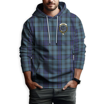 Hannay Blue Tartan Hoodie with Family Crest