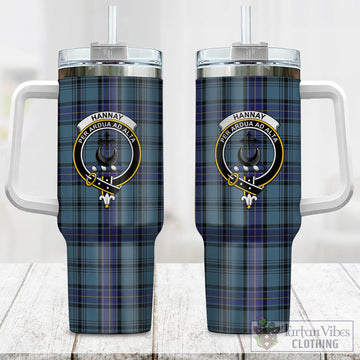 Hannay Blue Tartan and Family Crest Tumbler with Handle
