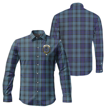 Hannay Blue Tartan Long Sleeve Button Up Shirt with Family Crest