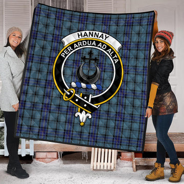 Hannay Blue Tartan Quilt with Family Crest