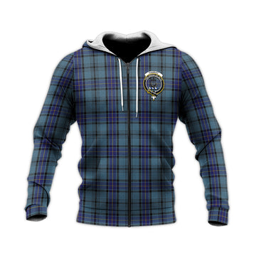 Hannay Blue Tartan Knitted Hoodie with Family Crest