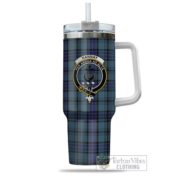 Hannay Blue Tartan and Family Crest Tumbler with Handle