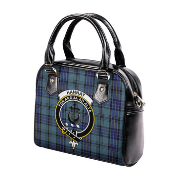 Hannay Blue Tartan Shoulder Handbags with Family Crest