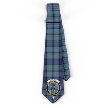 Hannay Blue Tartan Classic Necktie with Family Crest