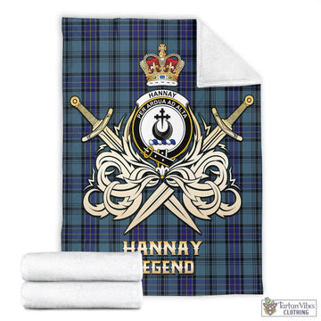 Hannay Blue Tartan Blanket with Clan Crest and the Golden Sword of Courageous Legacy