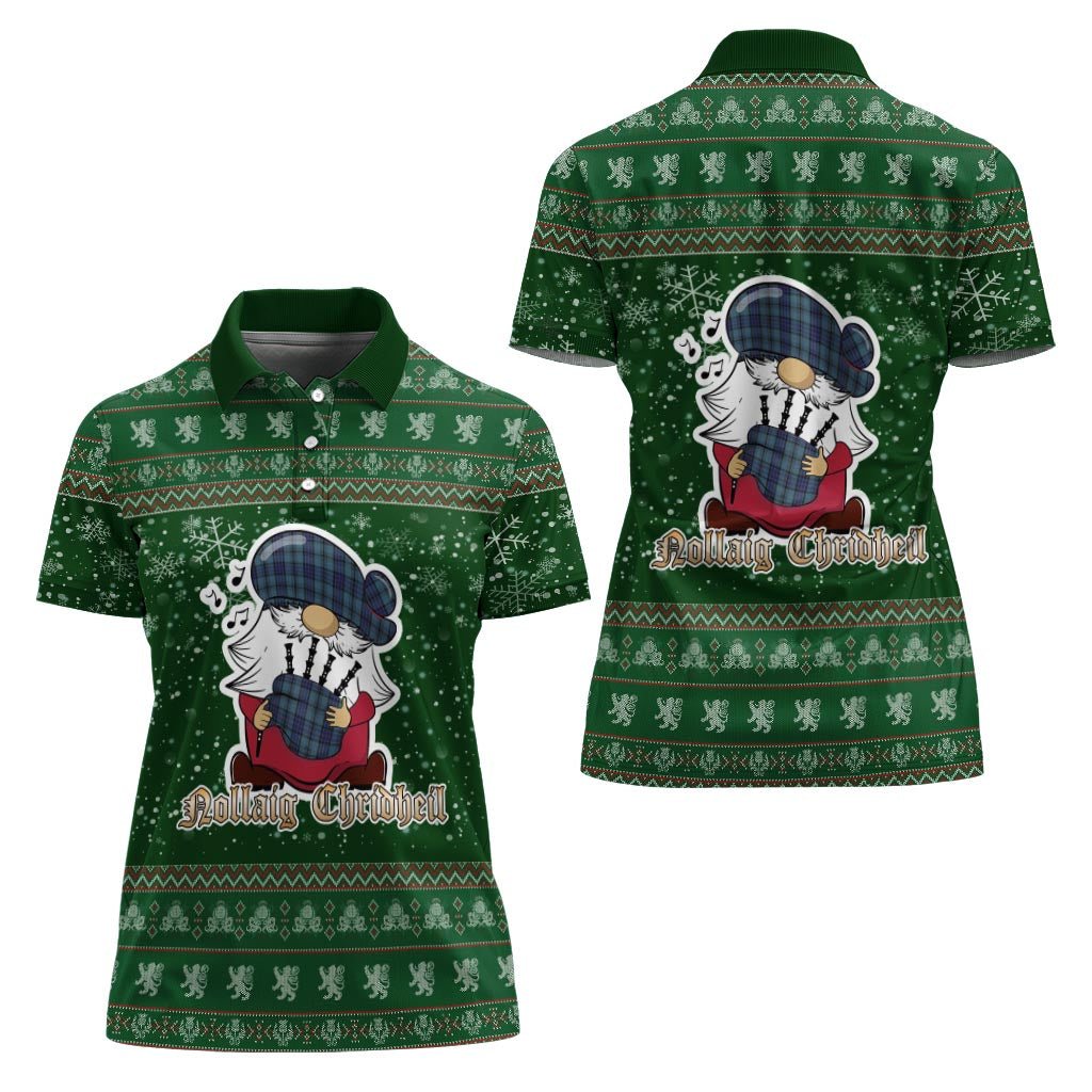 Hannay Blue Clan Christmas Family Polo Shirt with Funny Gnome Playing Bagpipes - Tartanvibesclothing