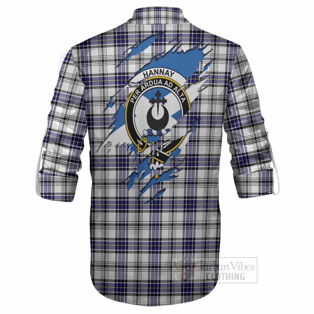 Hannay Clan Crest In Me Tartan Ghillie Shirt Scotland Flag Style
