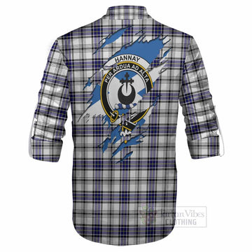 Hannay Clan Crest In Me Tartan Ghillie Shirt Scotland Flag Style