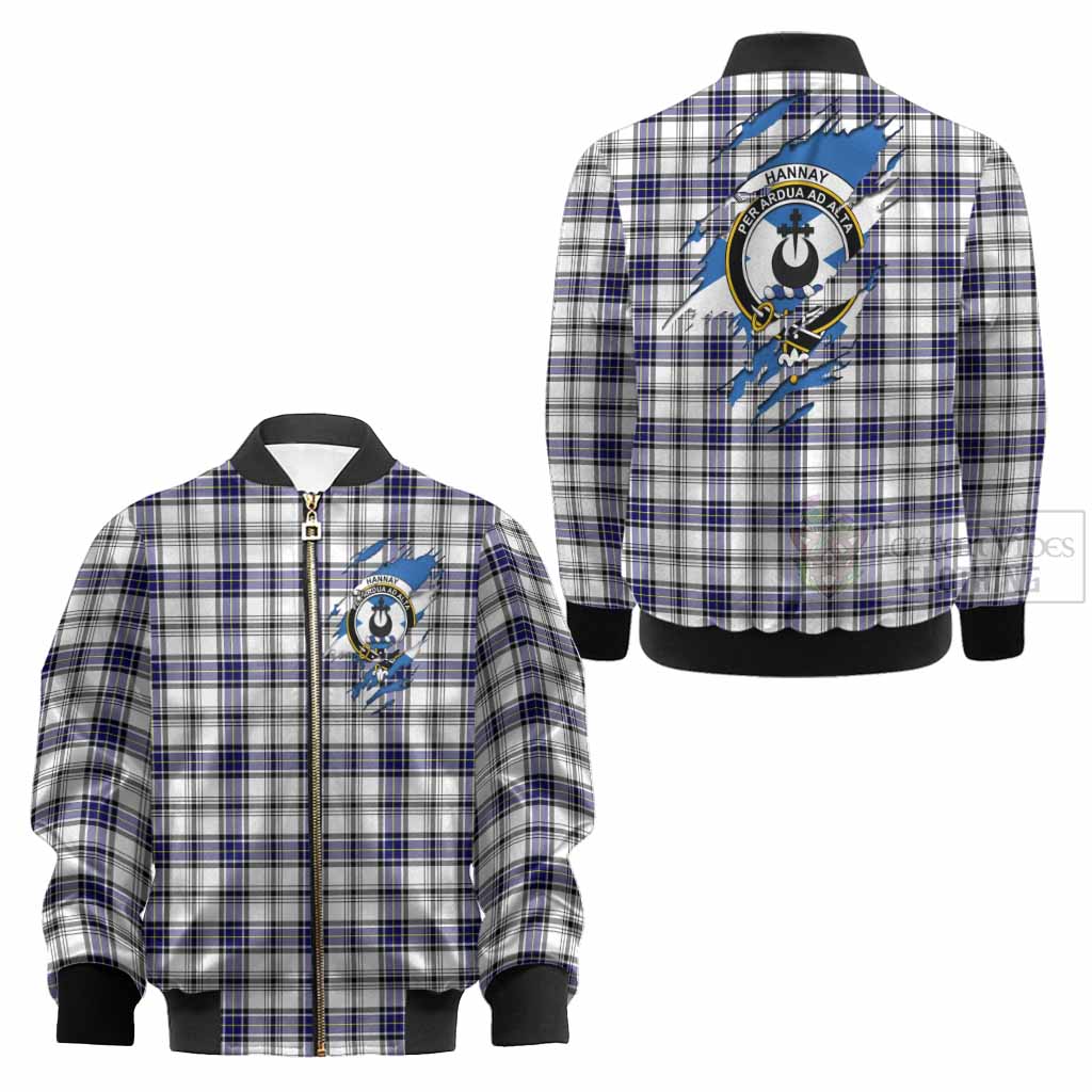 Hannay Clan Crest In Me Tartan Kid Bomber Jacket Scotland Flag Style