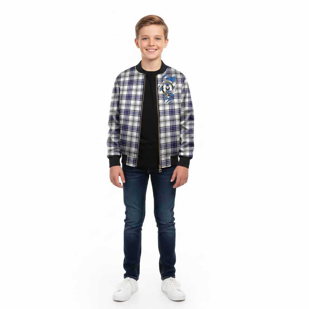 Hannay Clan Crest In Me Tartan Kid Bomber Jacket Scotland Flag Style
