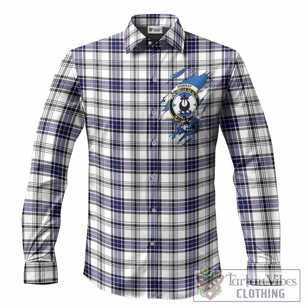 Hannay Clan Crest In Me Tartan Long Sleeve Button Shirts Scotland Flag Style