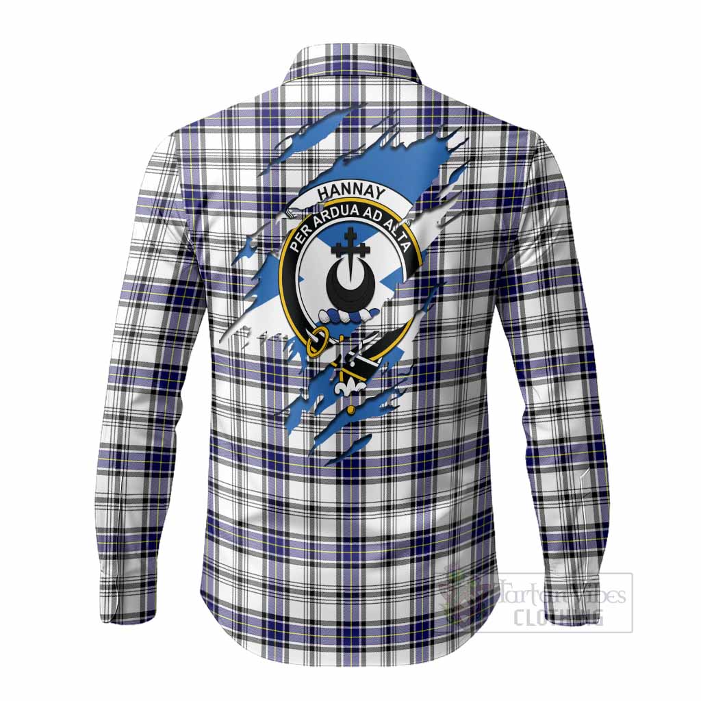 Hannay Clan Crest In Me Tartan Long Sleeve Button Shirts Scotland Flag Style