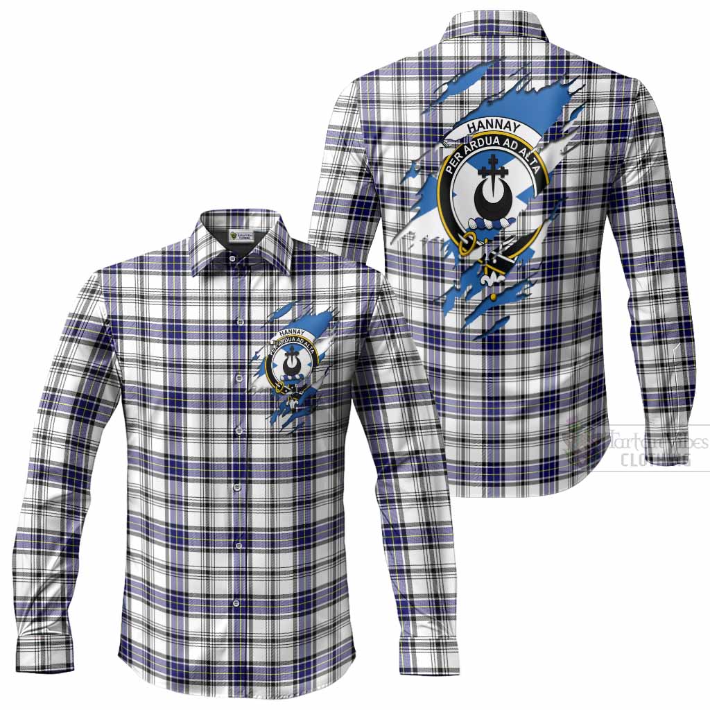 Hannay Clan Crest In Me Tartan Long Sleeve Button Shirts Scotland Flag Style