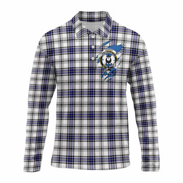 Hannay Clan Crest In Me Tartan Long Sleeve Polo Shirt Scotland Flag Style