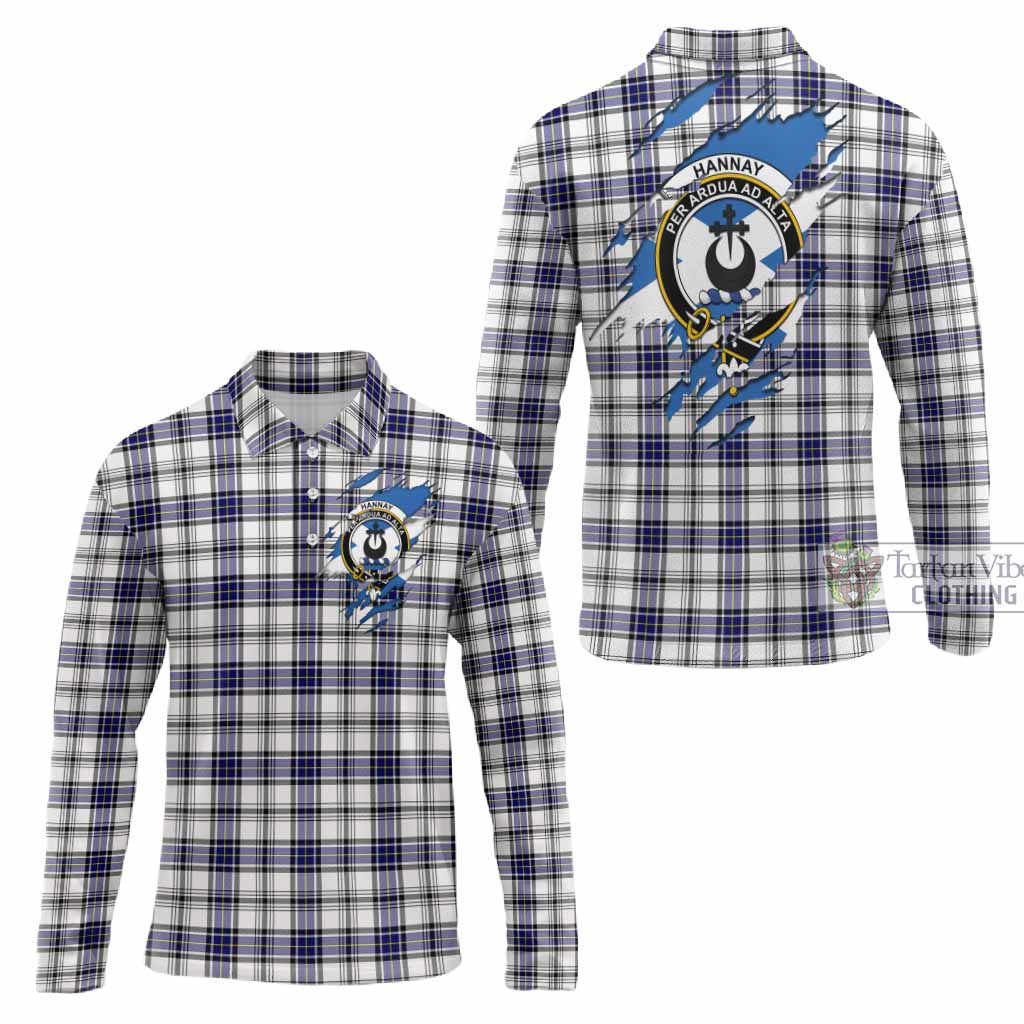 Hannay Clan Crest In Me Tartan Long Sleeve Polo Shirt Scotland Flag Style
