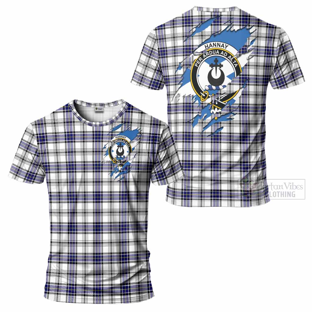 Hannay Clan Crest In Me Tartan T-Shirt Scotland Flag Style