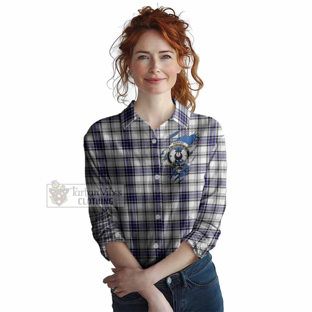 Hannay Clan Crest In Me Tartan Women Casual Shirt Scotland Flag Style