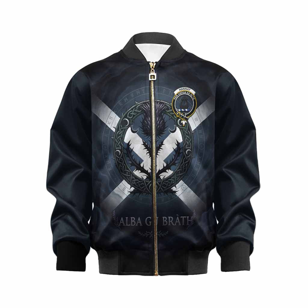 Hannay Clan Crest Kid Bomber Jacket with Celtic Knot Thistle and Saltire