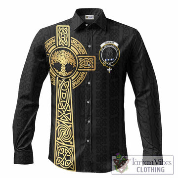 Hannay Clan Crest Long Sleeve Button Shirts with Celtic Tree of Life Inspired