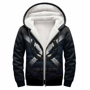 Hannay Clan Crest Sherpa Hoodie with Celtic Knot Thistle and Saltire