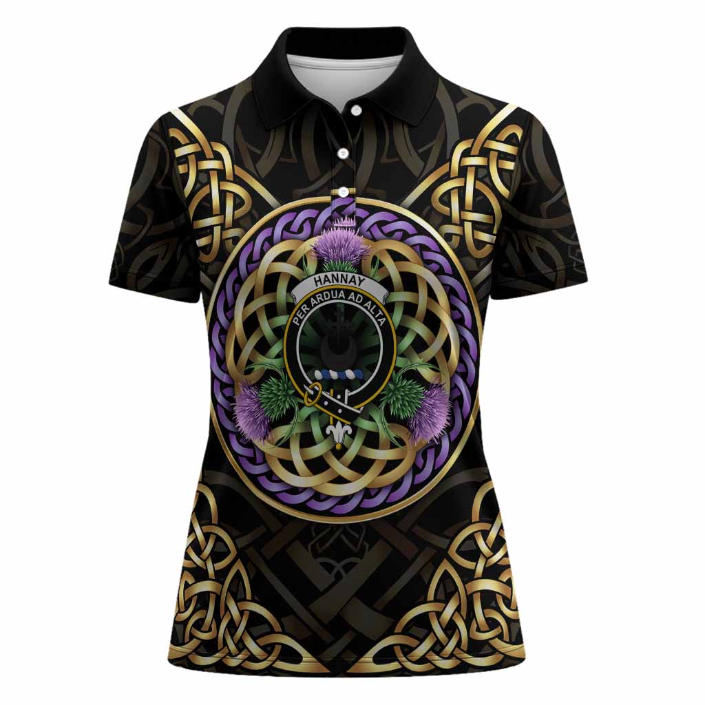 Hannay Clan Crest Women Polo Shirt Celtic Scottish Thistle