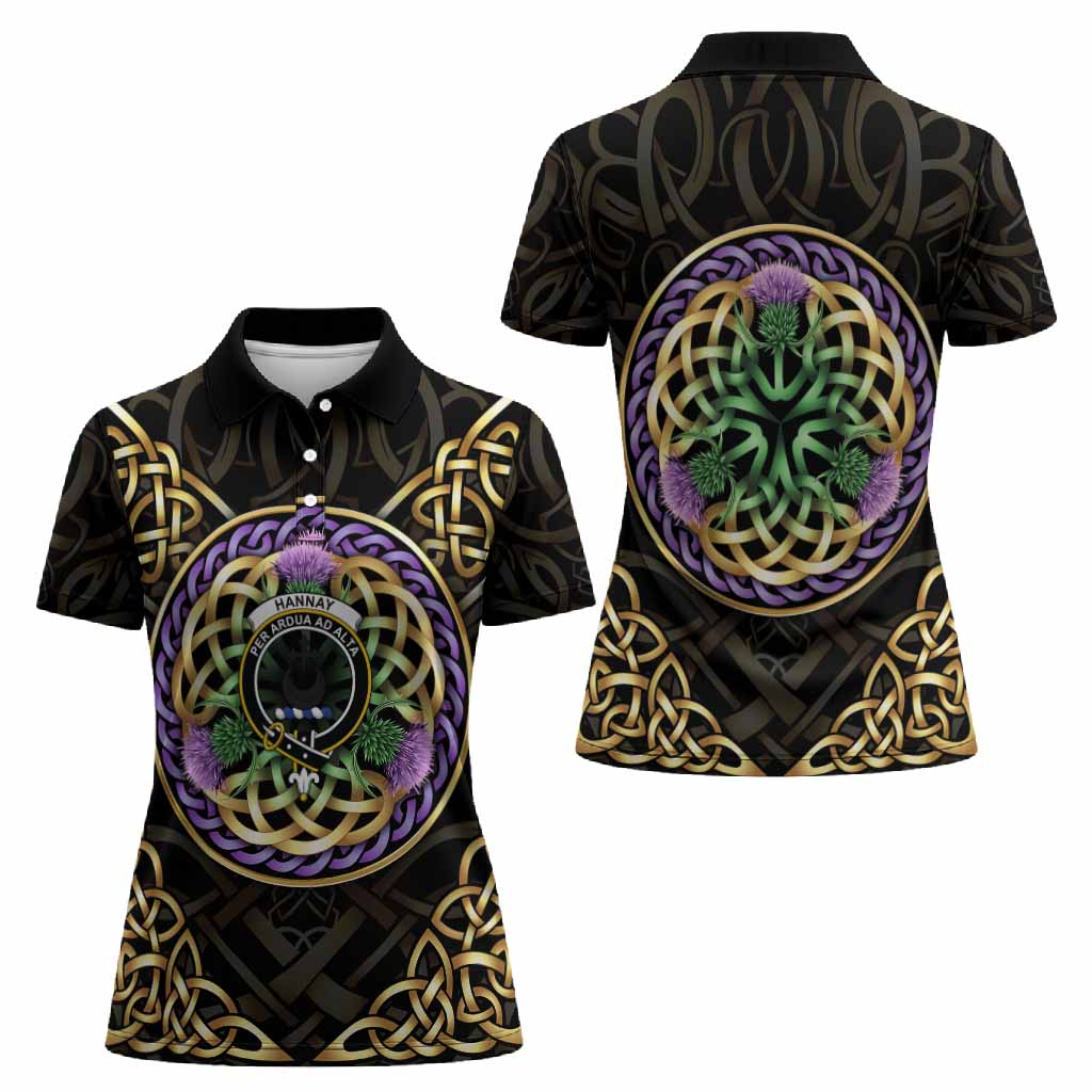 Hannay Clan Crest Women Polo Shirt Celtic Scottish Thistle