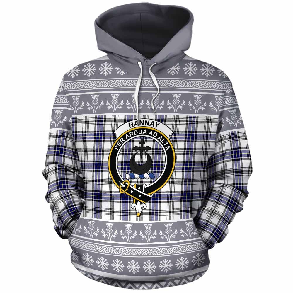 Hannay Clan Tartan Christmas Cotton Hoodie with Family Crest - Tartan Vibes Clothing