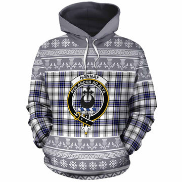 Hannay Clan Tartan Christmas Cotton Hoodie with Family Crest