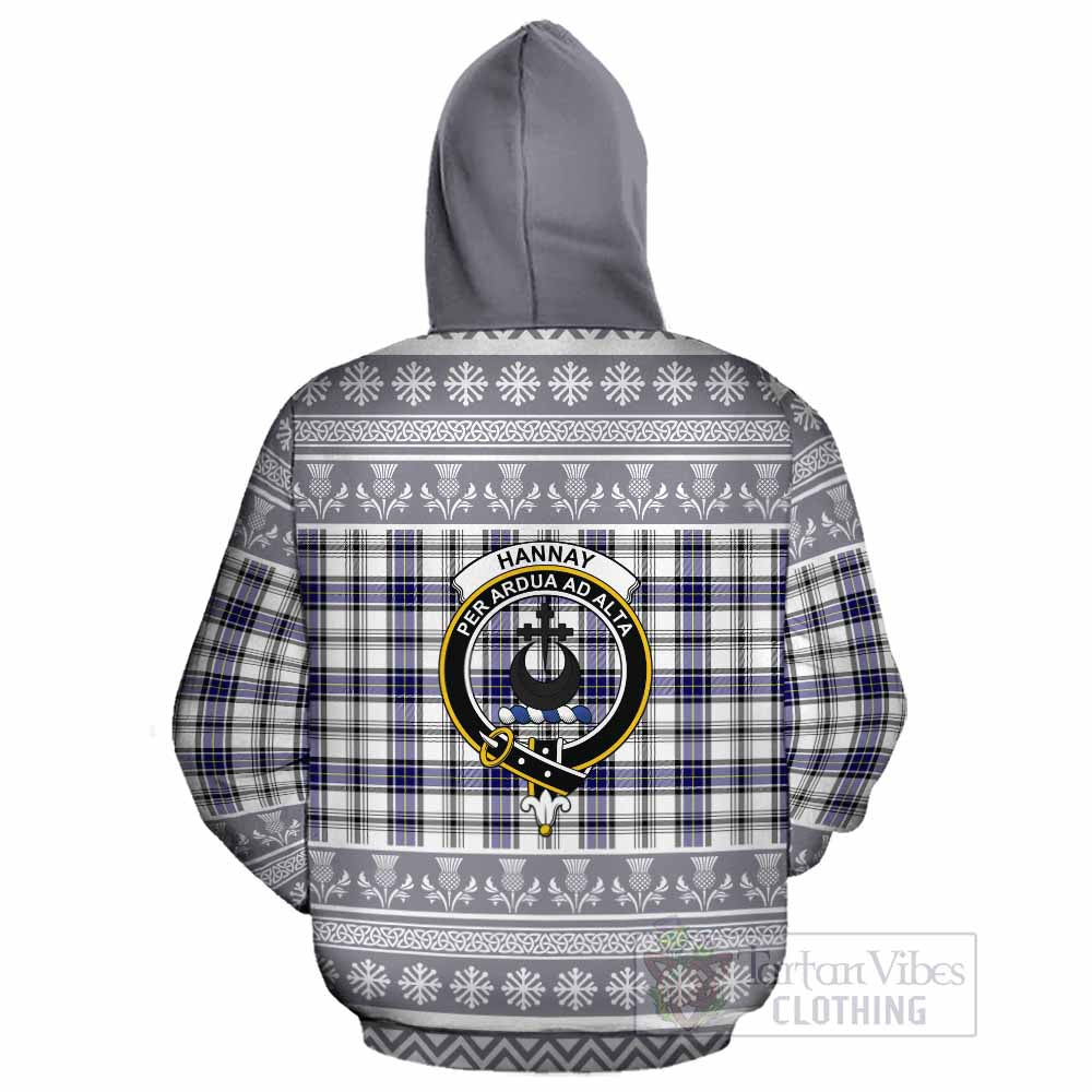 Hannay Clan Tartan Christmas Cotton Hoodie with Family Crest - Tartan Vibes Clothing
