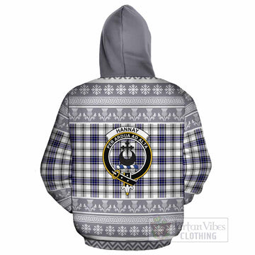 Hannay Clan Tartan Christmas Cotton Hoodie with Family Crest