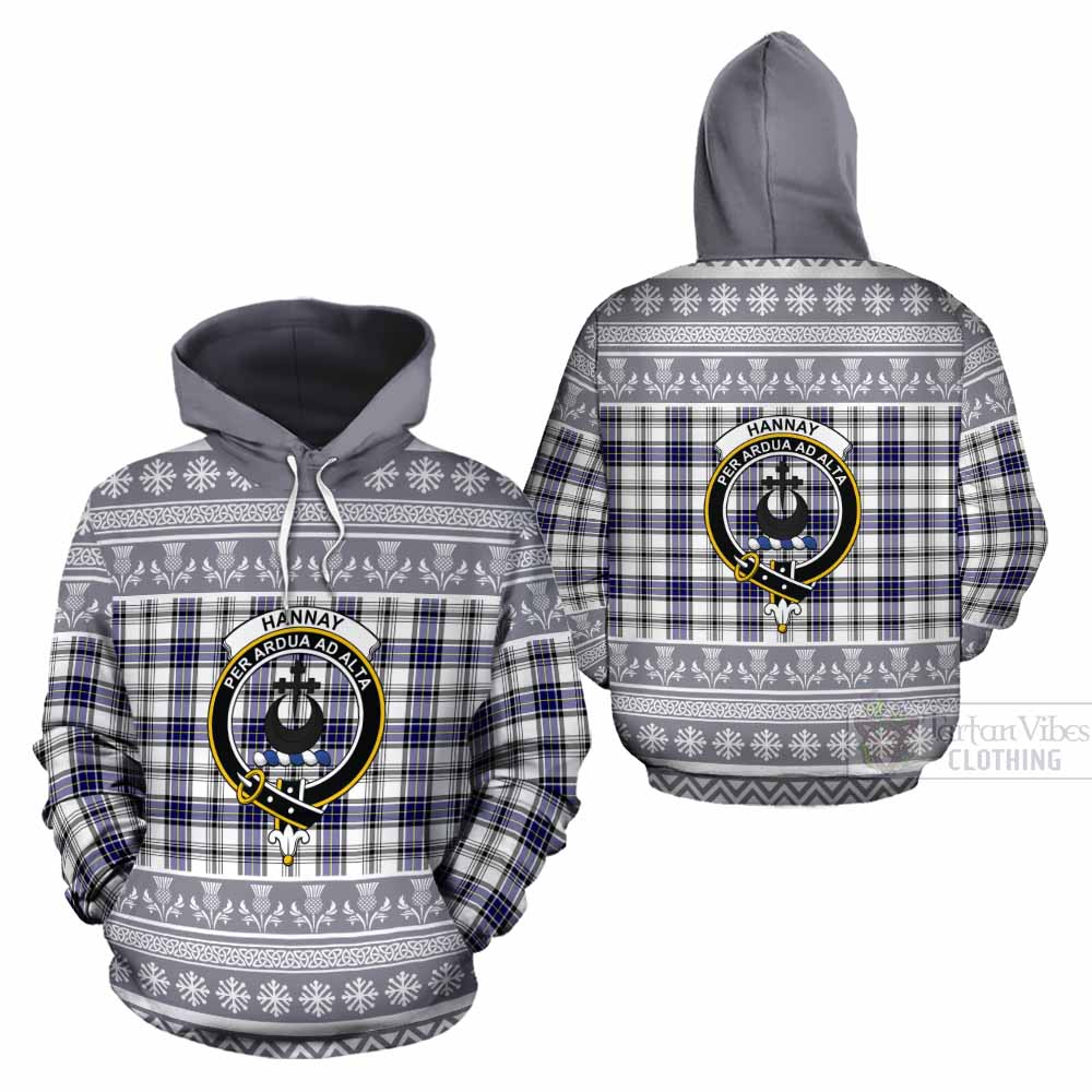 Hannay Clan Tartan Christmas Cotton Hoodie with Family Crest - Tartan Vibes Clothing