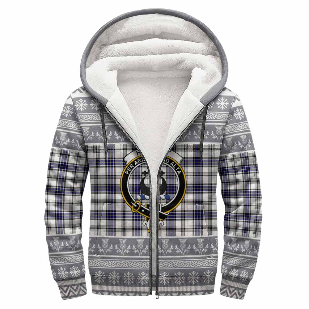 Hannay Clan Tartan Christmas Fleece Hoodie with Family Crest - Tartan Vibes Clothing
