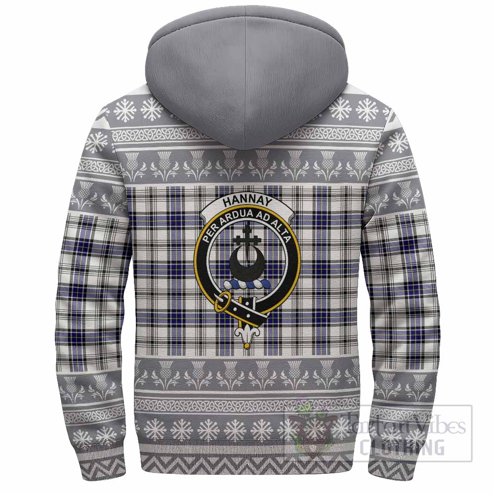 Hannay Clan Tartan Christmas Fleece Hoodie with Family Crest - Tartan Vibes Clothing