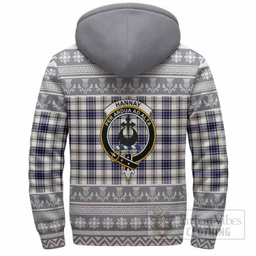 Hannay Clan Tartan Christmas Fleece Hoodie with Family Crest