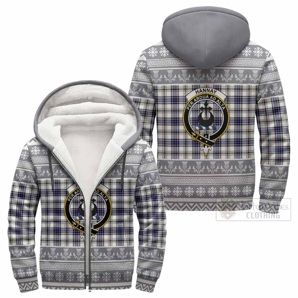 Hannay Clan Tartan Christmas Fleece Hoodie with Family Crest - Tartan Vibes Clothing