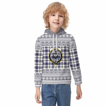 Hannay Clan Tartan Christmas Kid Hoodie with Family Crest
