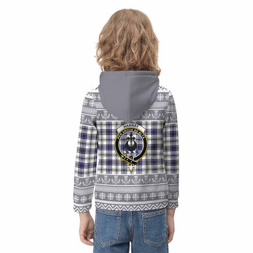 Hannay Clan Tartan Christmas Kid Hoodie with Family Crest