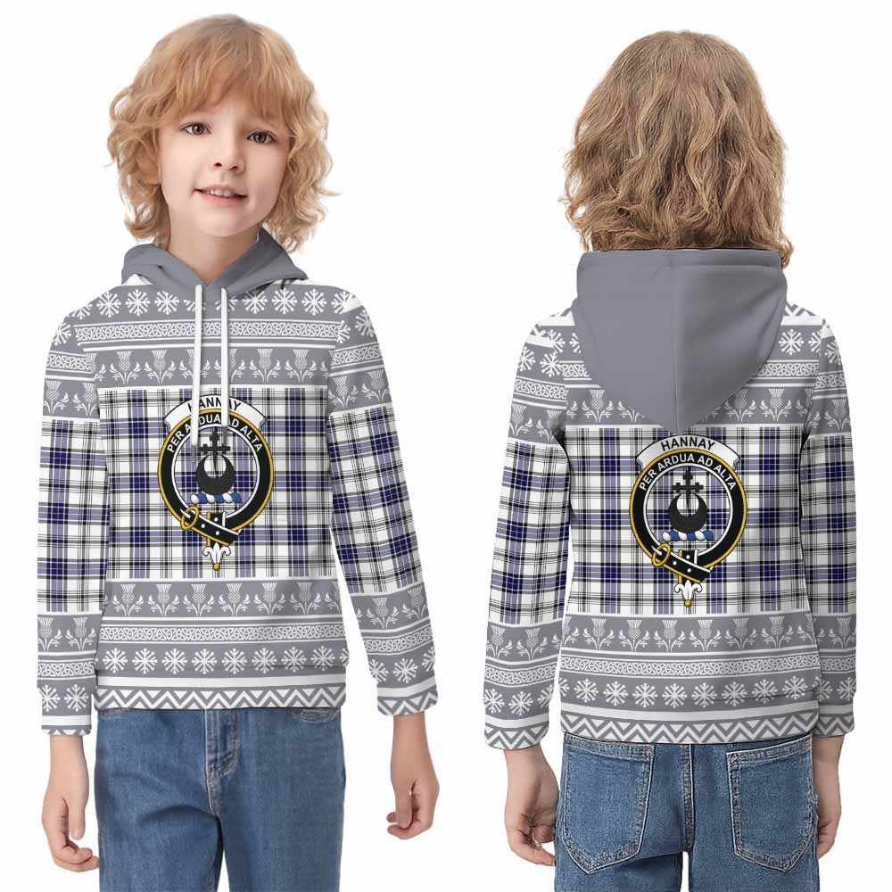 Hannay Clan Tartan Christmas Kid Hoodie with Family Crest - Tartan Vibes Clothing