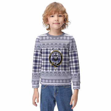 Hannay Clan Tartan Christmas Kid Ugly Sweatshirt with Family Crest