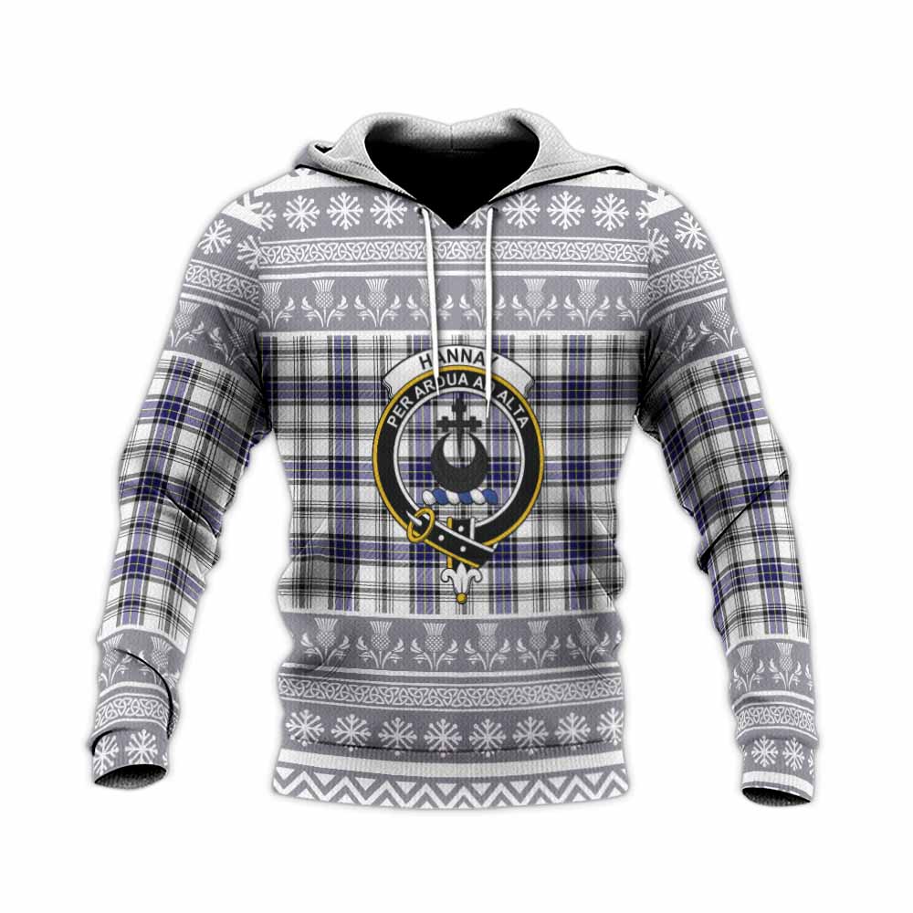 Hannay Clan Tartan Christmas Knitted Hoodie with Family Crest - Tartan Vibes Clothing