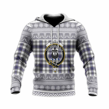 Hannay Clan Tartan Christmas Knitted Hoodie with Family Crest