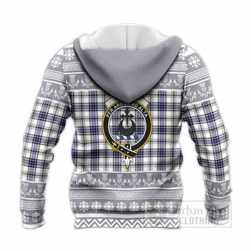 Hannay Clan Tartan Christmas Knitted Hoodie with Family Crest
